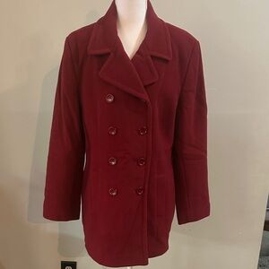 Halston Heritage Double-Breasted Burgundy Pea Coat
